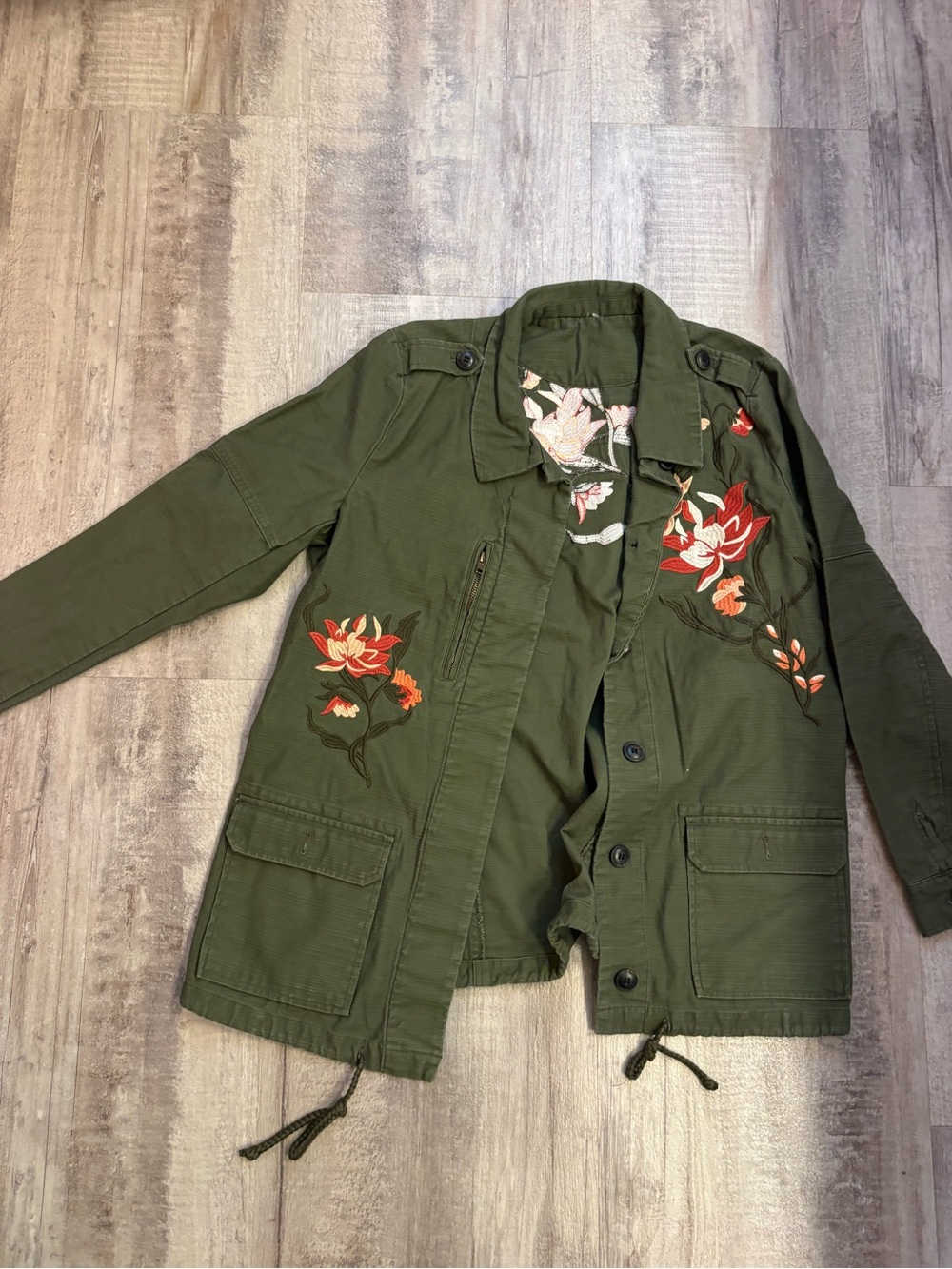 Christopher & Banks Women's Embroidered Cotton Jacket green